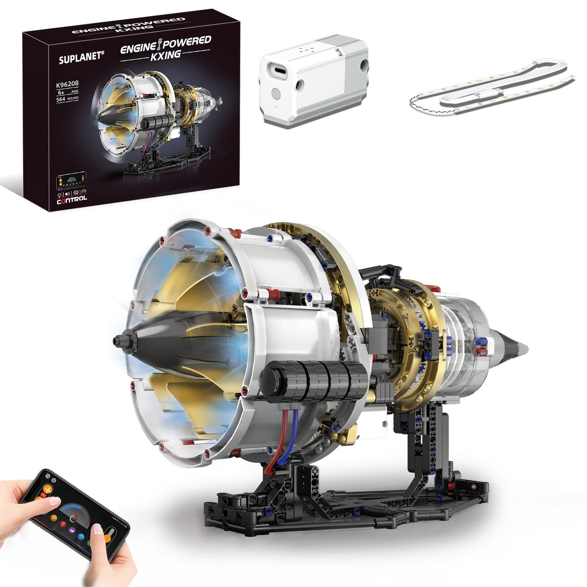 Suplanet Aircraft Engine Toys Building Sets, Turbofan Engine Model that Run with Motor and Lights