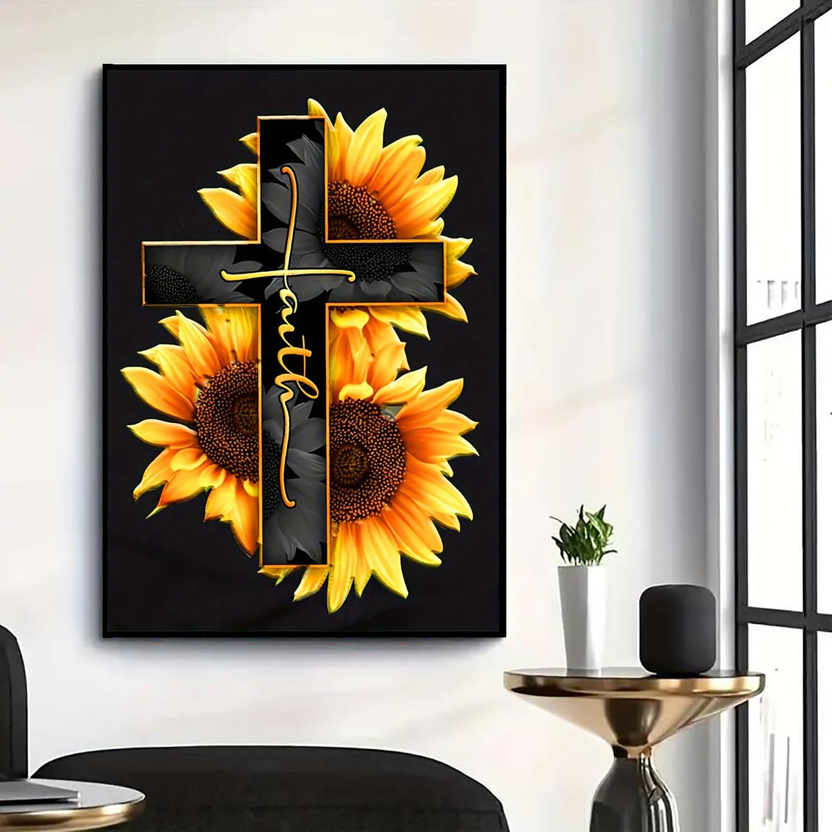 5D Diamond Painting Kit, Cross Sunflower Paint by Diamond Art Kit
