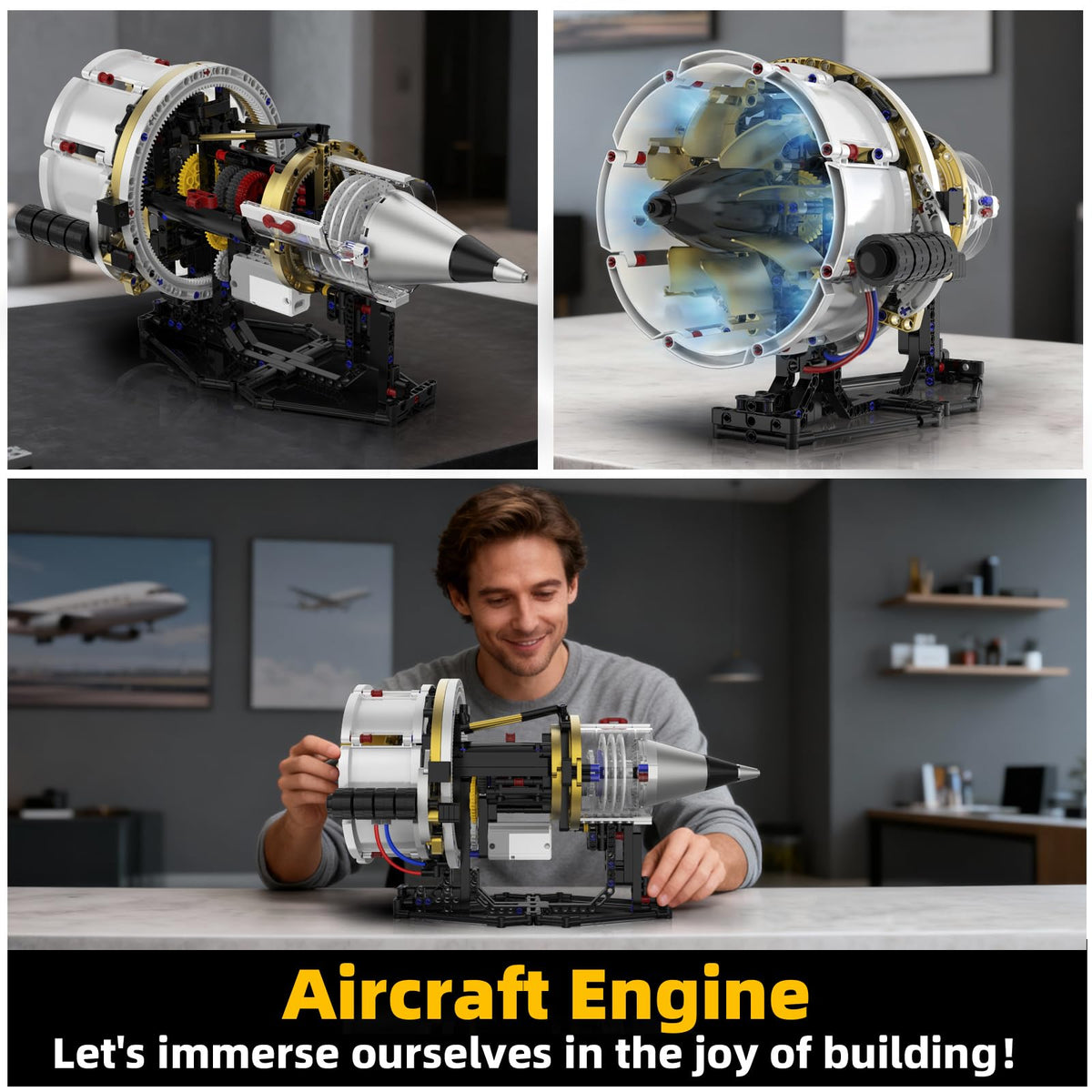 Suplanet Aircraft Engine Toys Building Sets, Turbofan Engine Model that Run with Motor and Lights