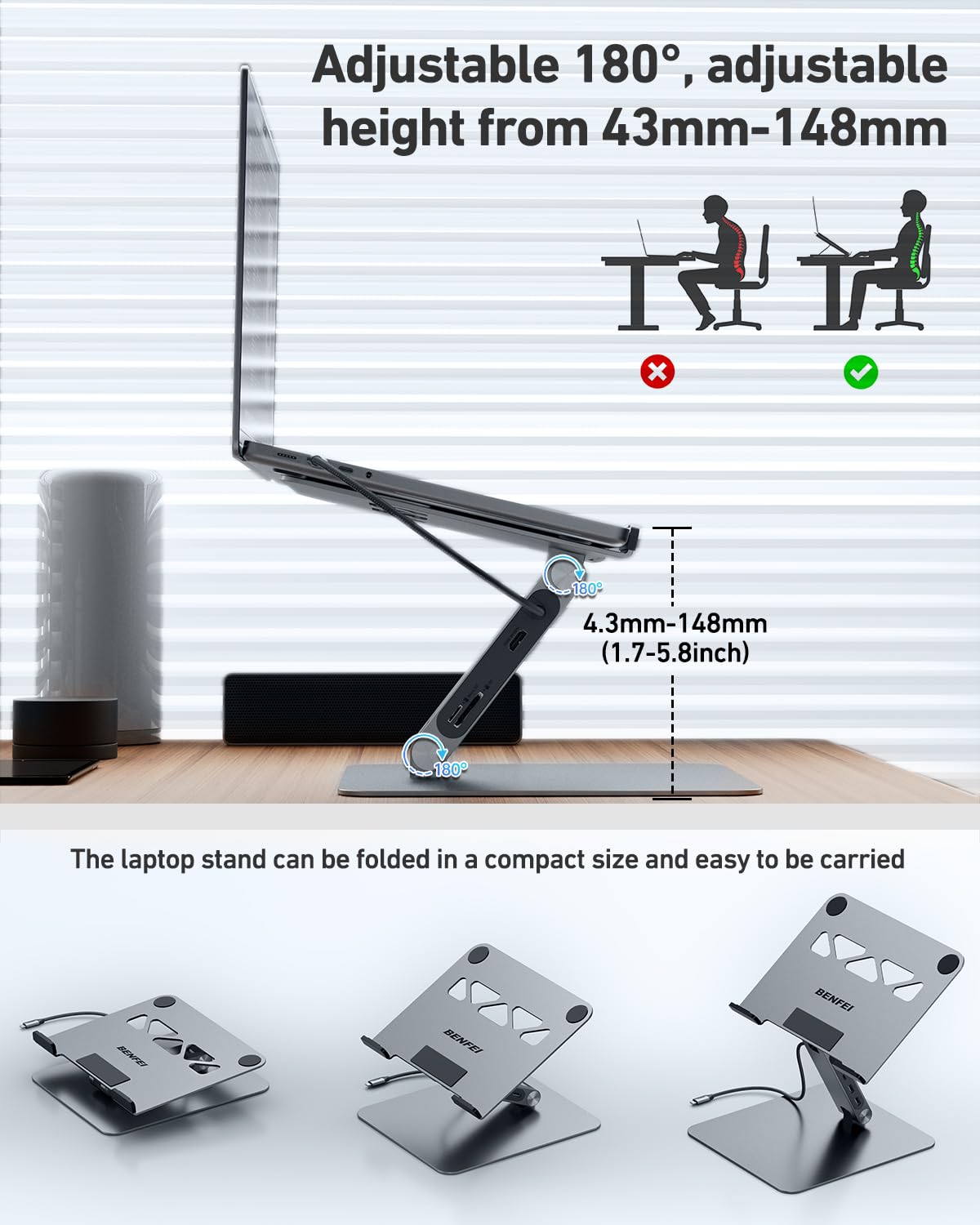 Laptop Stand with USB C 7in1 Docking Station