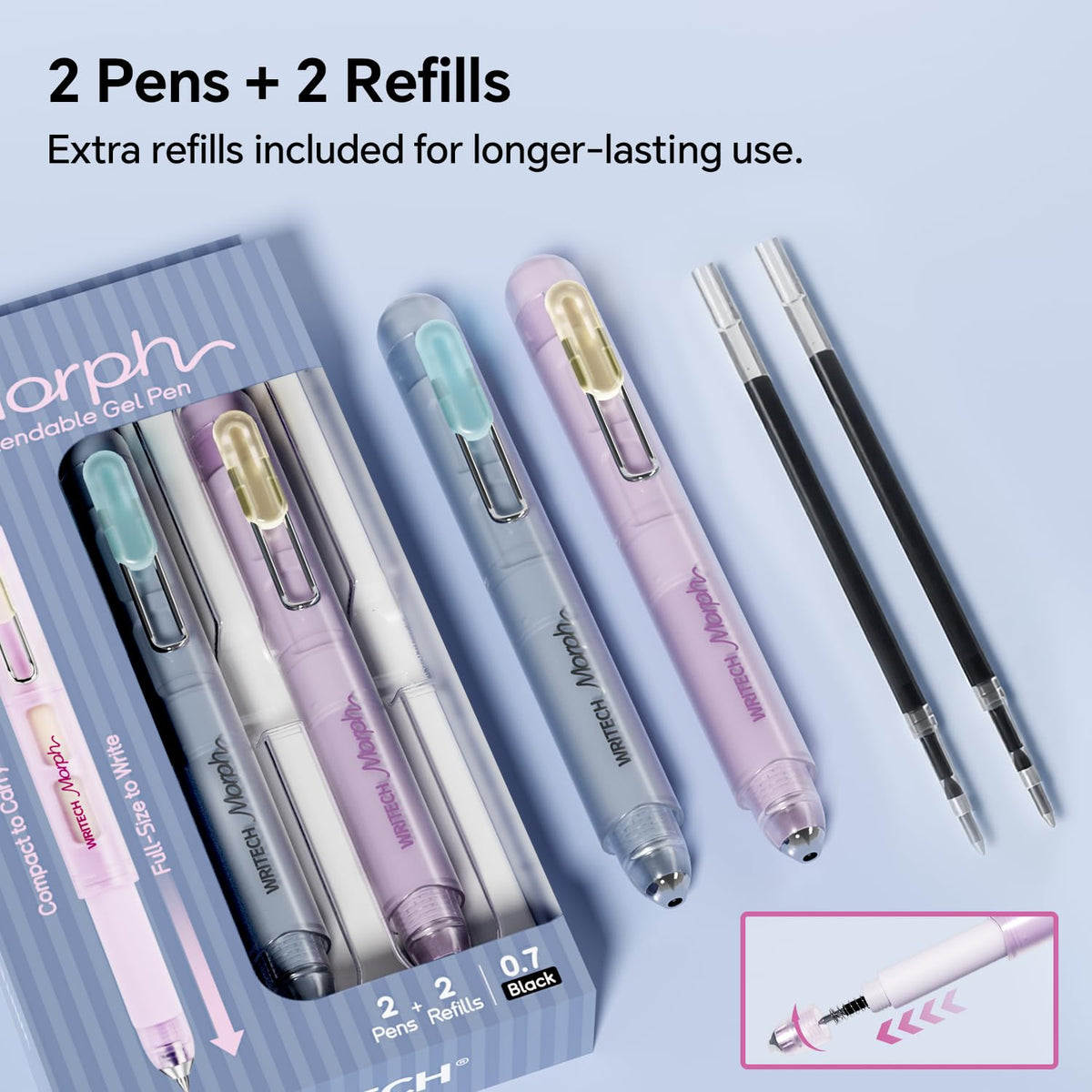 WRITECH Morph Extendable Gel Pens: 0.7mm Medium Point Black Ink