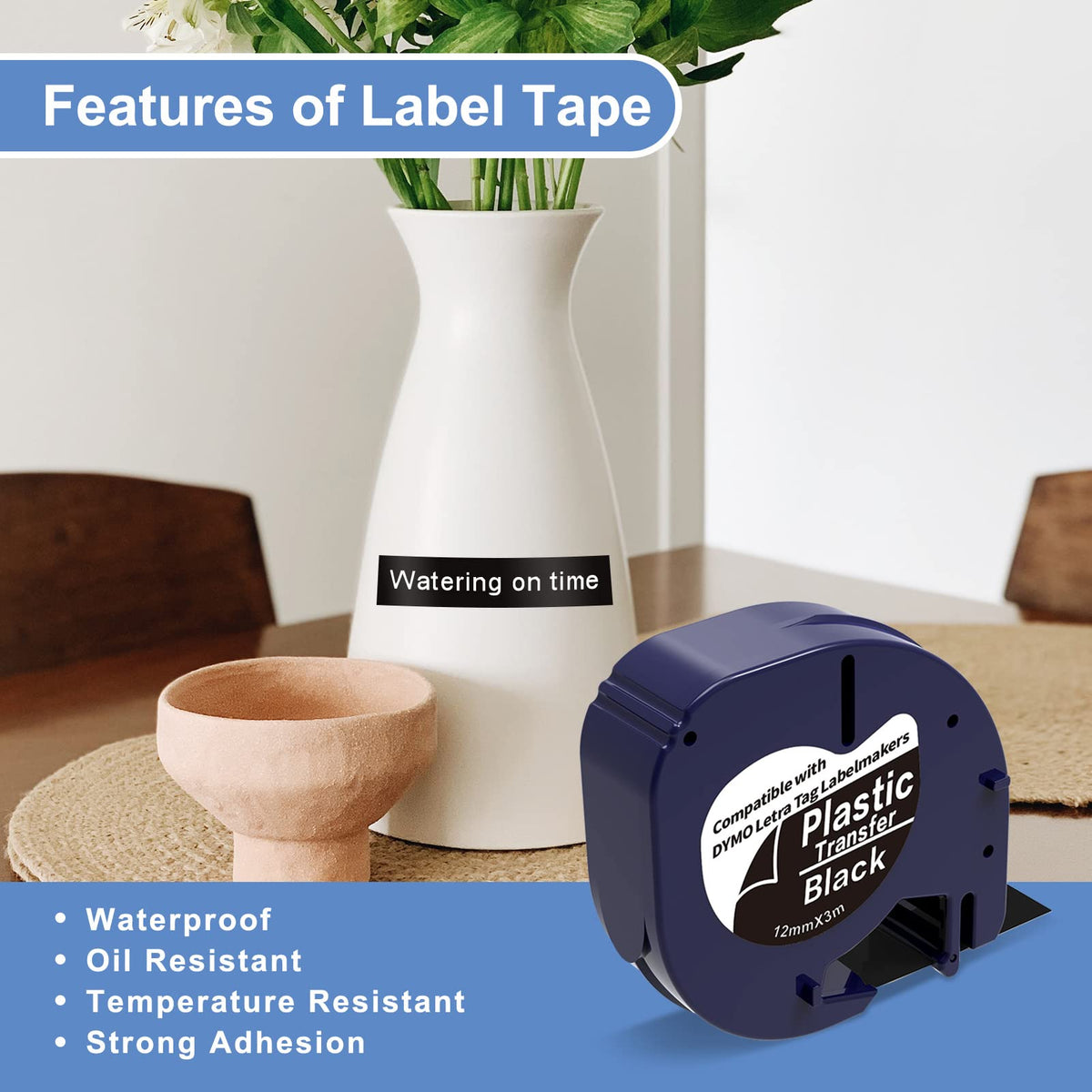5 X White on Black Tape Replacement for Dymo Label Maker Refills