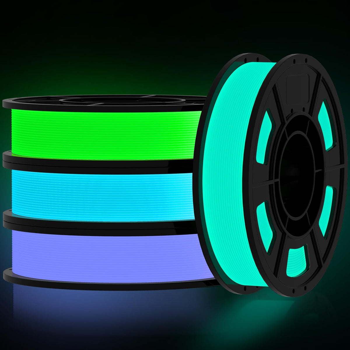 PLA Glow in The Dark Filament Bundle | 4-Pack(250g per Spool, 1Kg Total) |