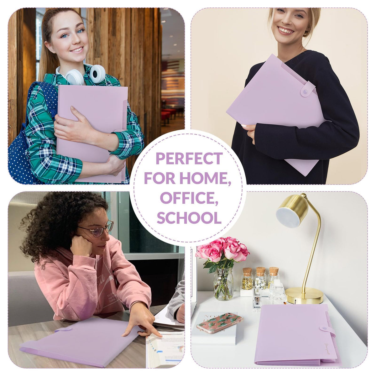 SKYDUE Expanding File Folder, Accordion File Organizer with 8 Pocket, Expandable Document Paper Receipt Holder for School Office Hospital, Letter/A4 Size- Purple