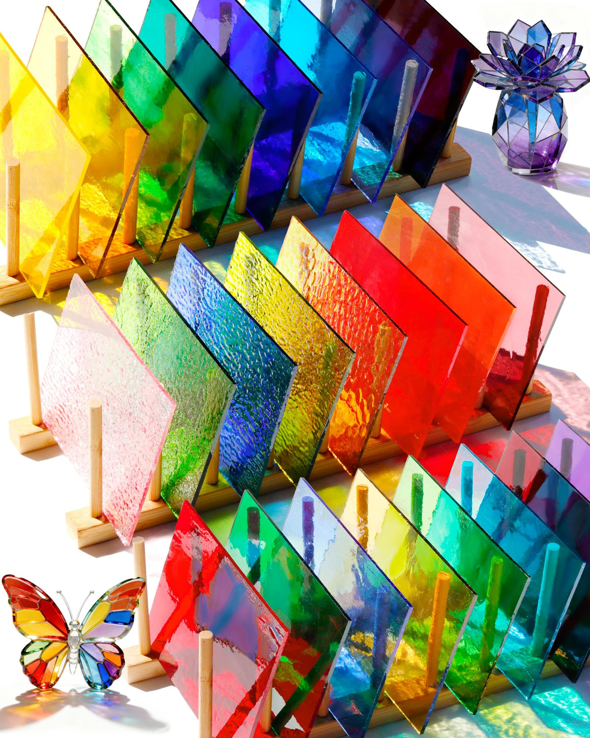 24 Sheets Rainbow Transparent Stained Glass Sheets 4x6 Inch