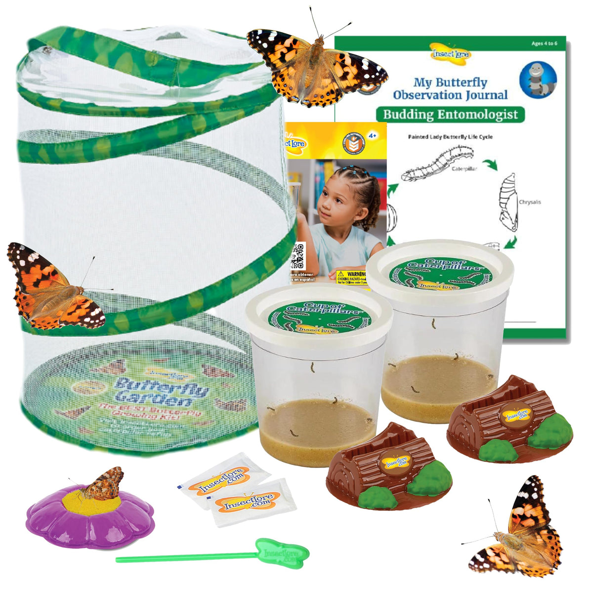 Butterfly Garden with 10 Live Baby Caterpillars - Habitat, Feeder, Chrys-A-Lid Holders, STEM