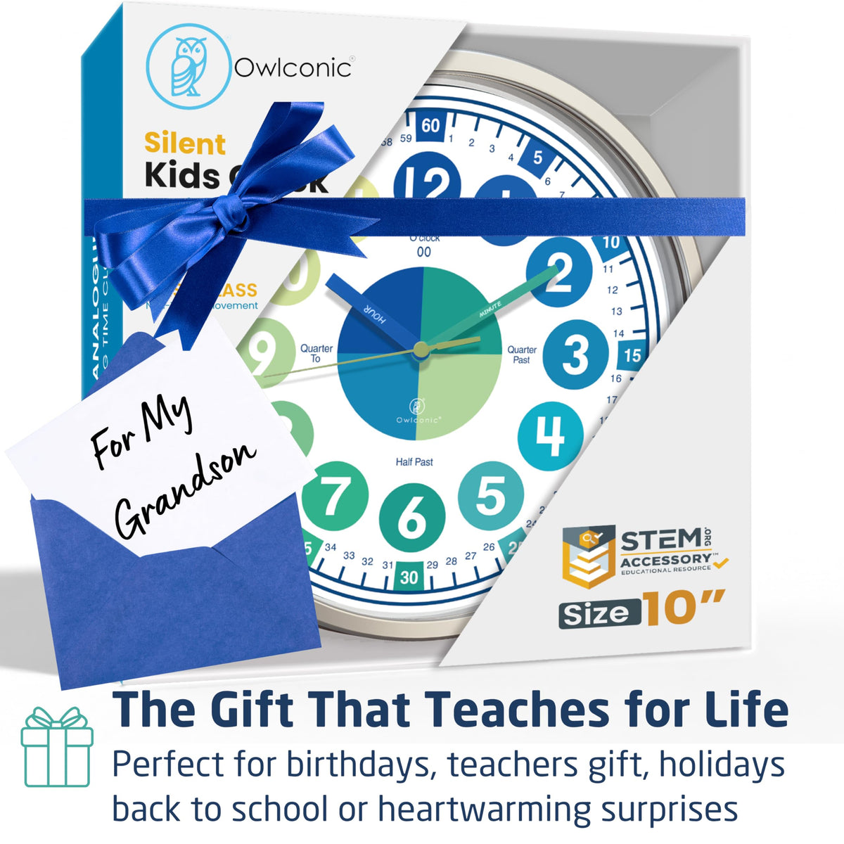 Clock for Kids – Educational Analog Learning Wall Clock, Non Ticking