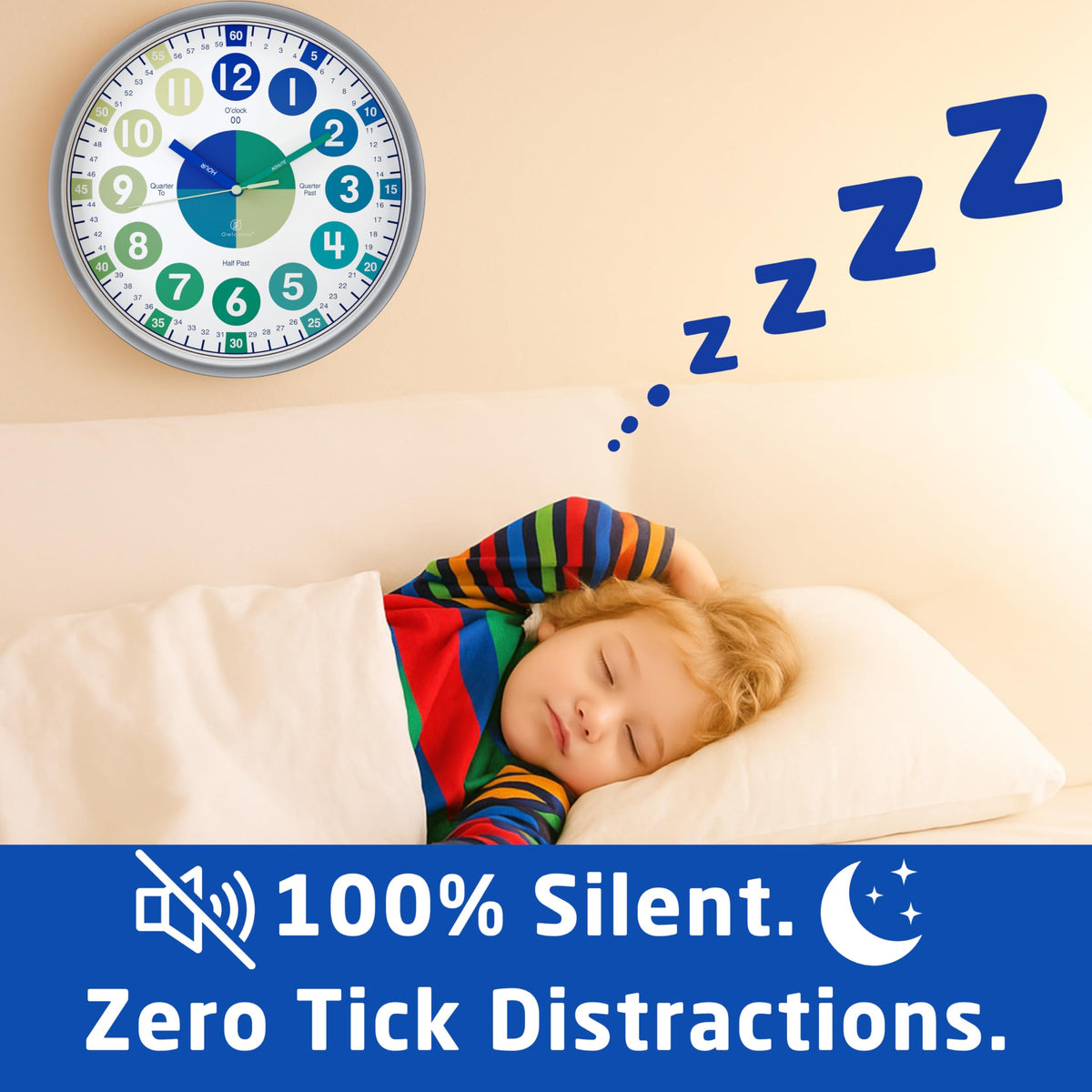 Clock for Kids – Educational Analog Learning Wall Clock, Non Ticking