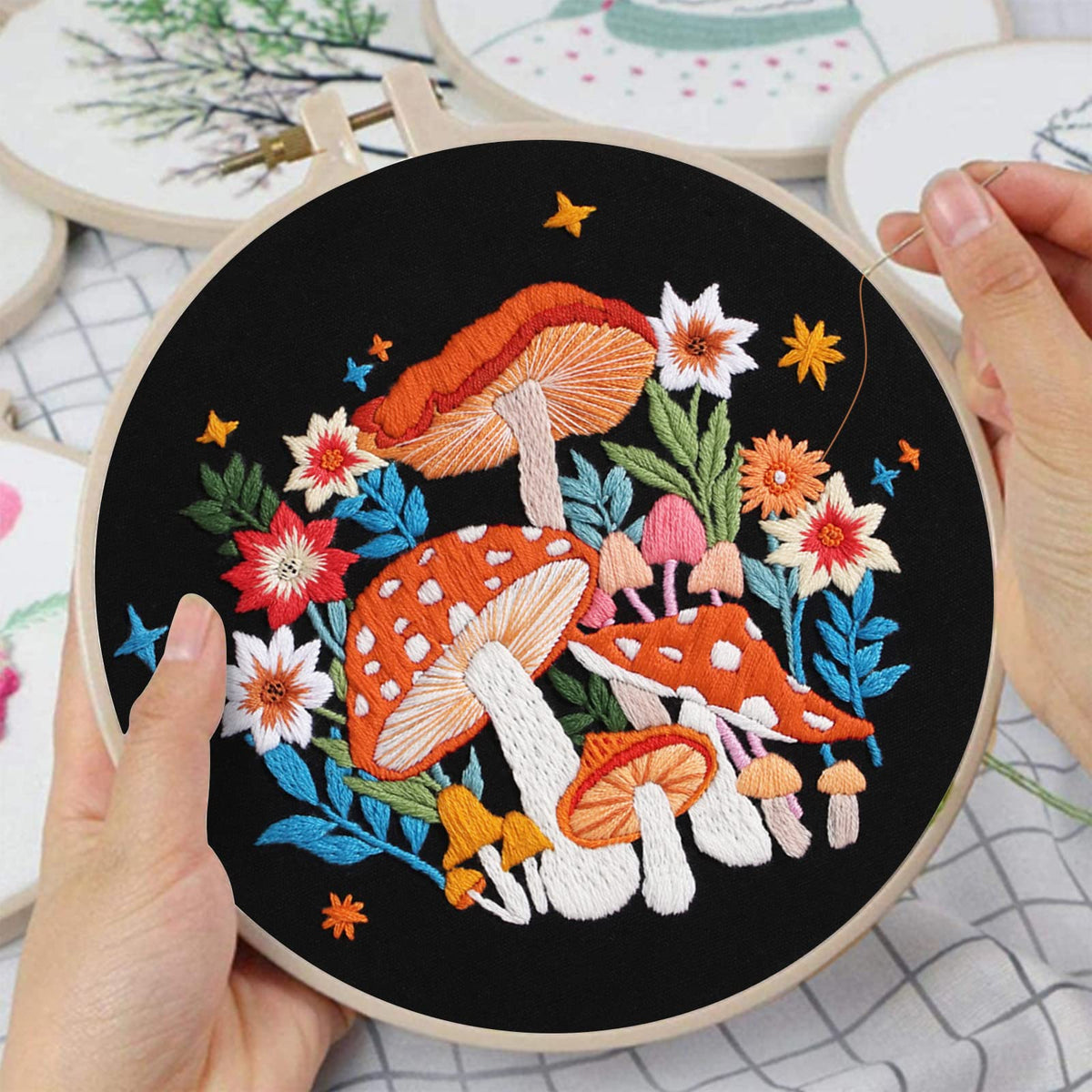 Louise Maelys Mushroom Embroidery Kits for Beginners with Art Night Pattern,  Needlepoint