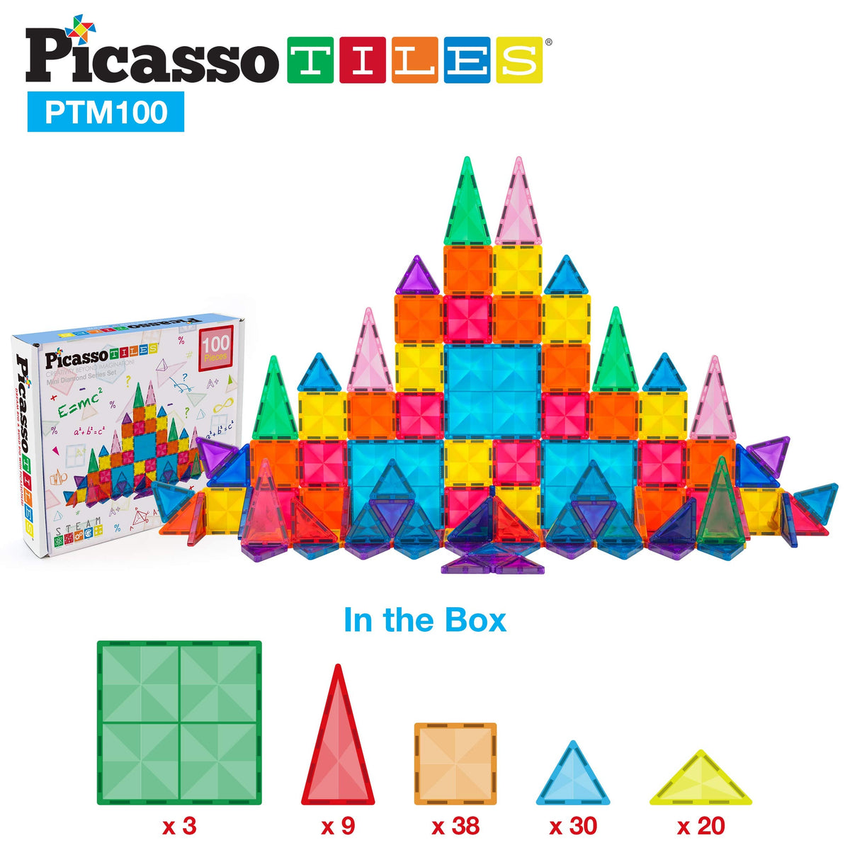 PicassoTiles 100 PC Magnetic Mini Tiles + Carry Case: STEAM Educational