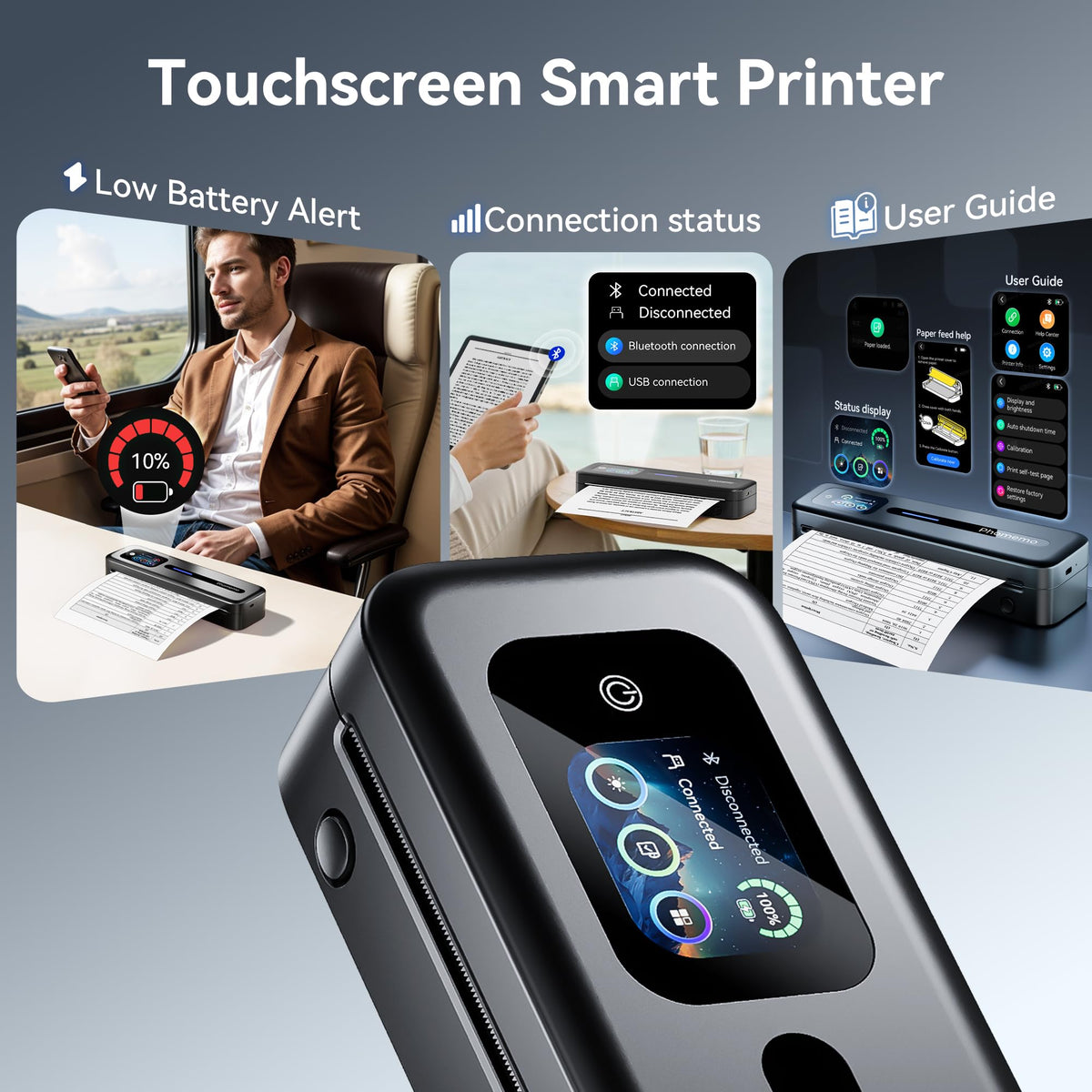 Portable Printer with Touchscreen for Travel with a Carry Case and 3 Rolls of Thermal Paper