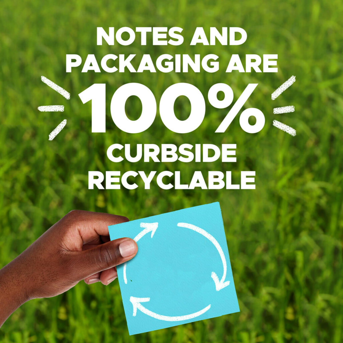 Post-it 100% Recycled Paper Super Sticky Notes, 3 in. x 3 in., 5 Pads, 70 Sheets per Pad, Wanderlust Pastels, School Supplies and Office Products