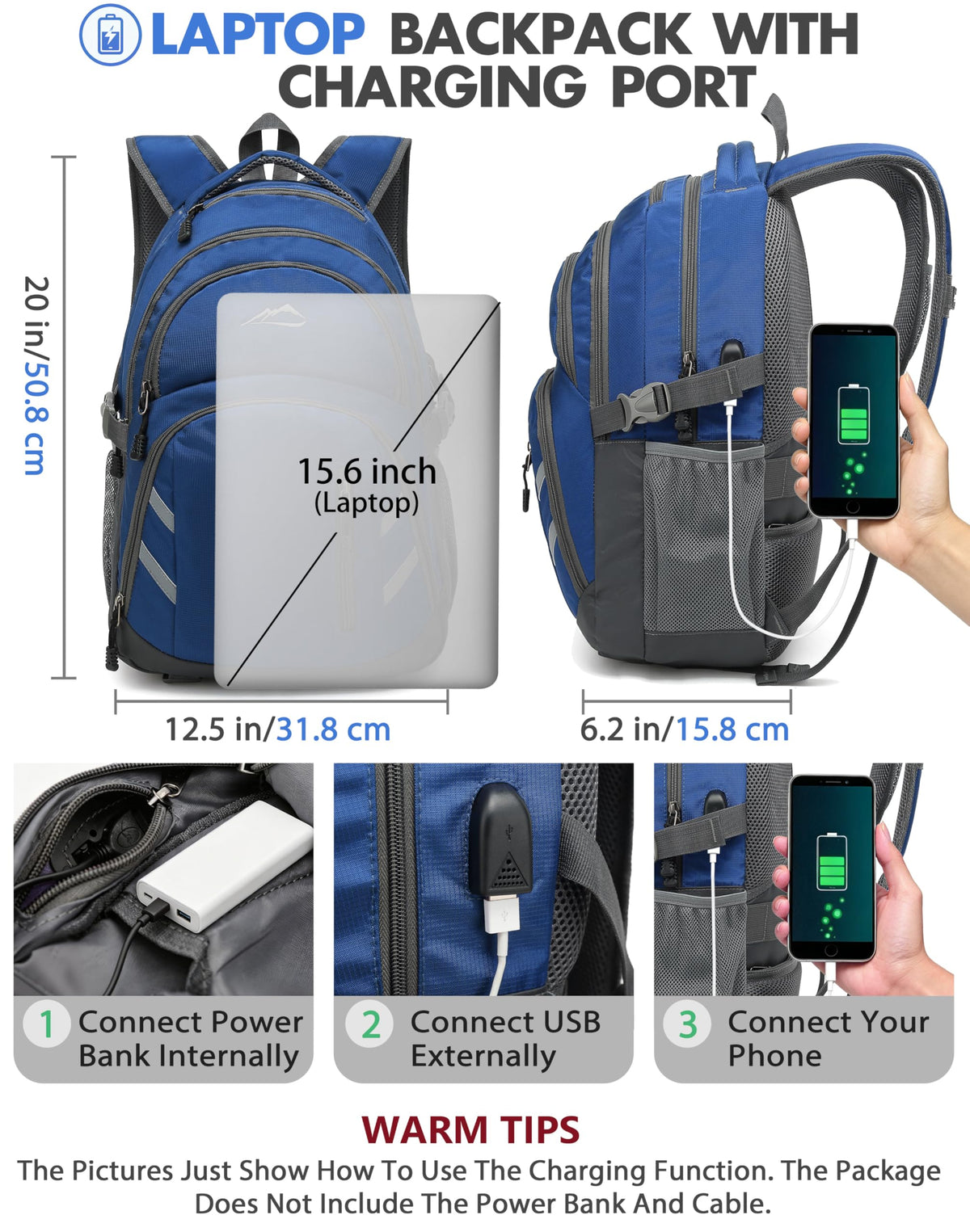 ProEtrade Backpack Bookbag with USB Charging Port
