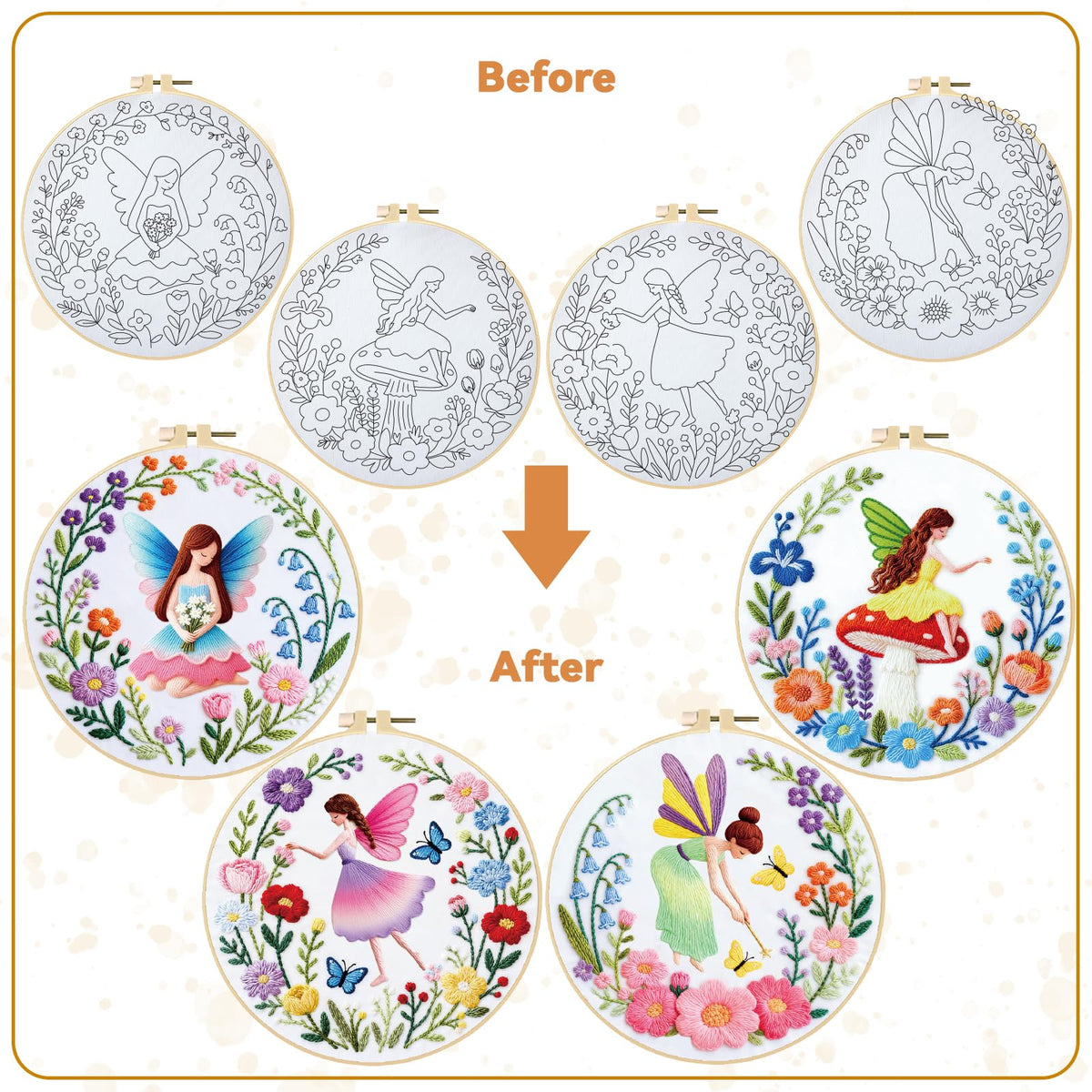 4 Set Embroidery Kit for Beginners, Fairy Patterns Cross Stitch Kits