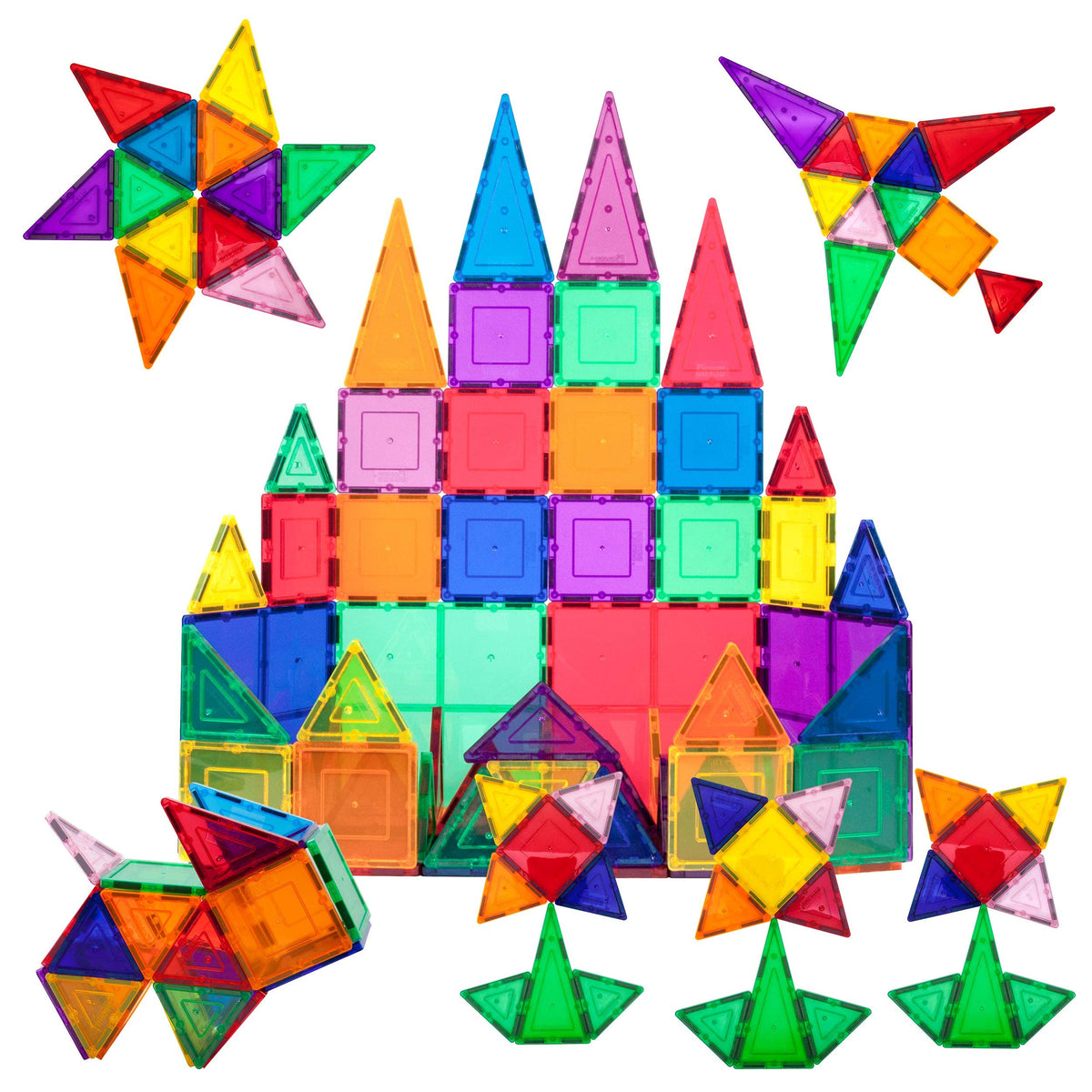 PicassoTiles 60PC Magnetic Tiles + Carry Case Bundle: STEAM Educational