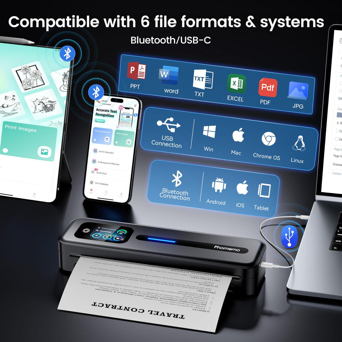 Portable Printer with Touchscreen for Travel with a Carry Case and 3 Rolls of Thermal Paper