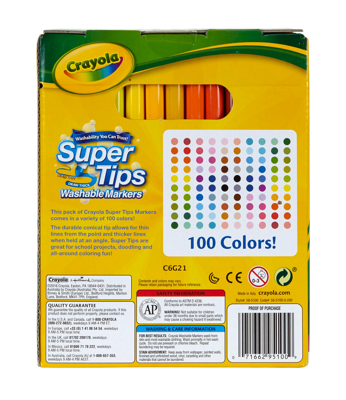 Crayola Super Tips Marker Set (100ct), Fine Point Washable Markers