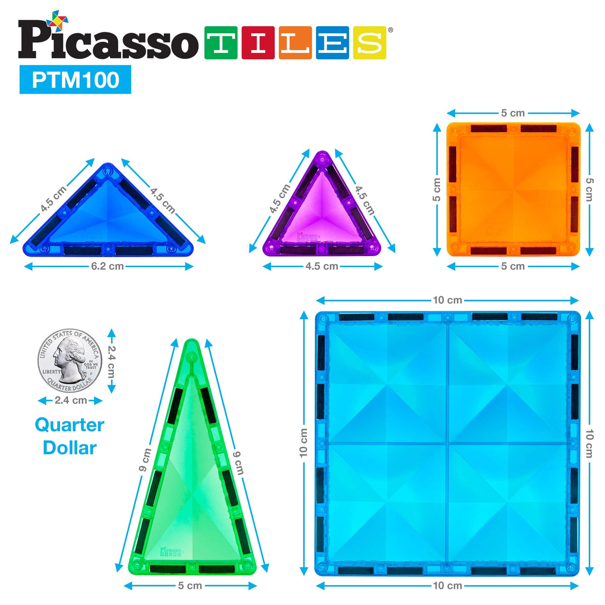 PicassoTiles 100 PC Magnetic Mini Tiles + Carry Case: STEAM Educational