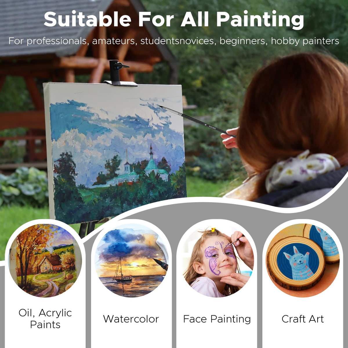 32 Pcs Paint Brush Set, Artist Paint Brushes for Acrylic Painting, Oil, Watercolor, Gouache, with Flat Round Filbert Fan Angle Detail Brush, Suitable for Artists and Beginners