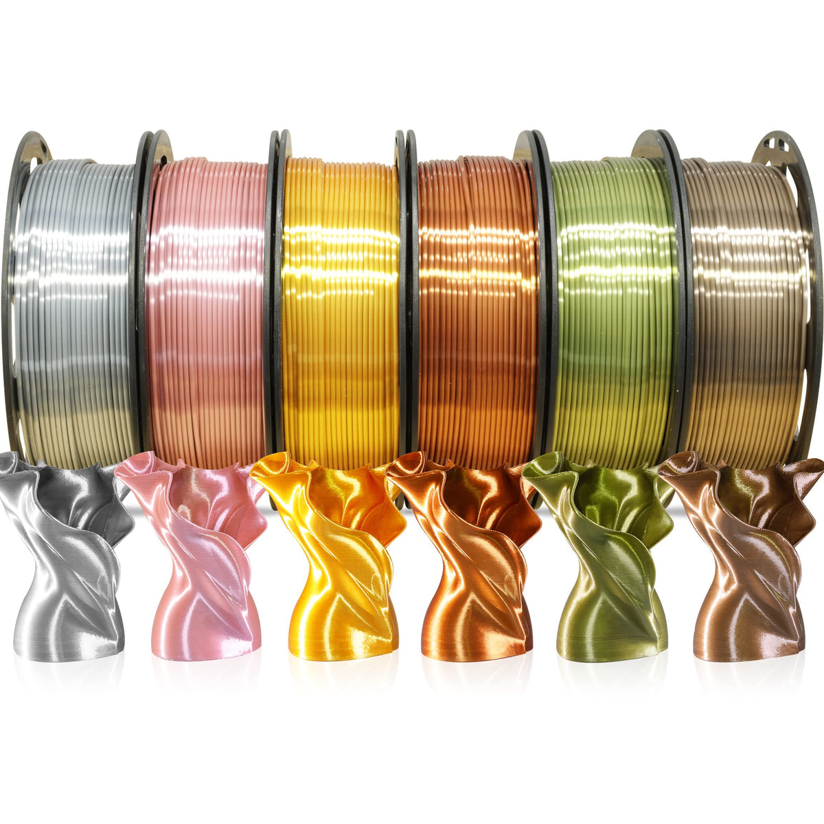 6 Spools 1.75mm Silk PLA 3D Printer Filament Bundle, 6 Metallic Shiny Colors