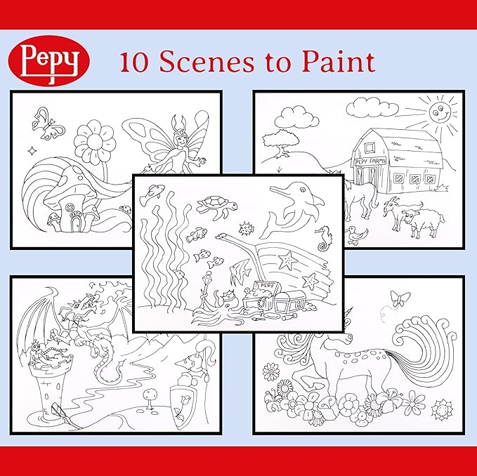 Watercolor Coloring Book 20 Sheets Total with 10 Plain and 10 Pre-Printed Design Sheets; 9 inches by 12 inches