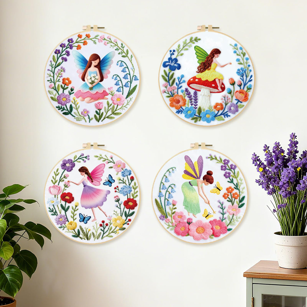 4 Set Embroidery Kit for Beginners, Fairy Patterns Cross Stitch Kits