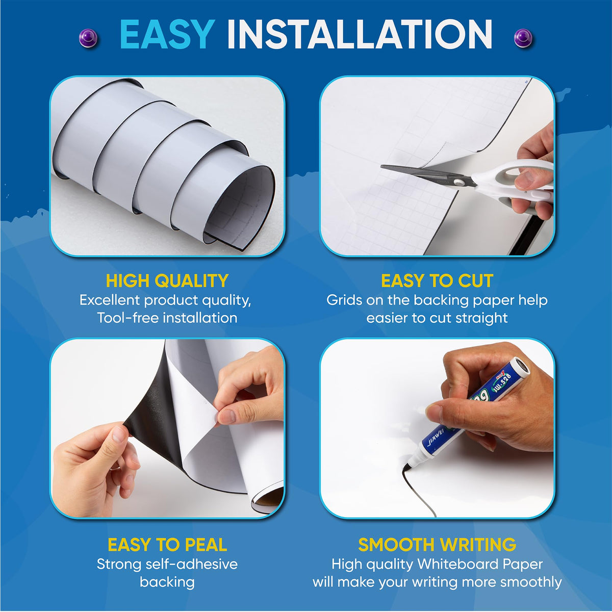 YOUNGJQ Magnetic Dry Erase Board Paper for Wall Self Adhesive Whiteboard with Starter Kit