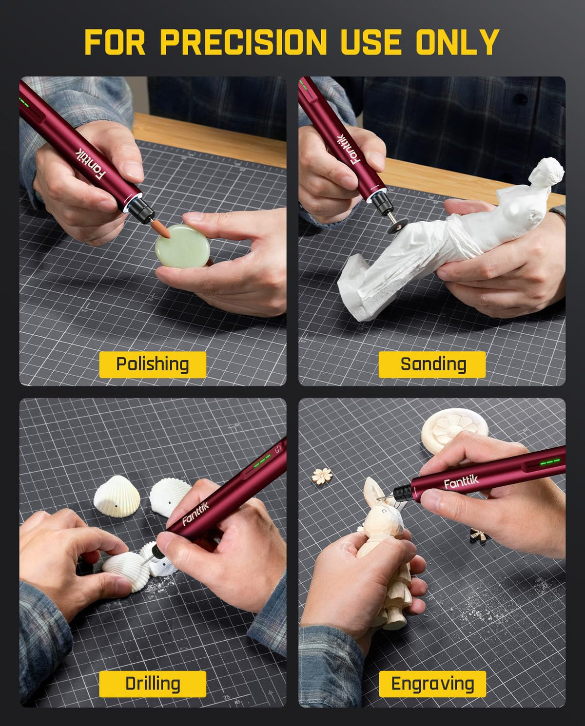 Fanttik F2 Mini Cordless Rotary Tool Kit, Engraving Pen, 3D Printer Sanding, Polishing, Drilling, Carving, DIY Crafts - Red