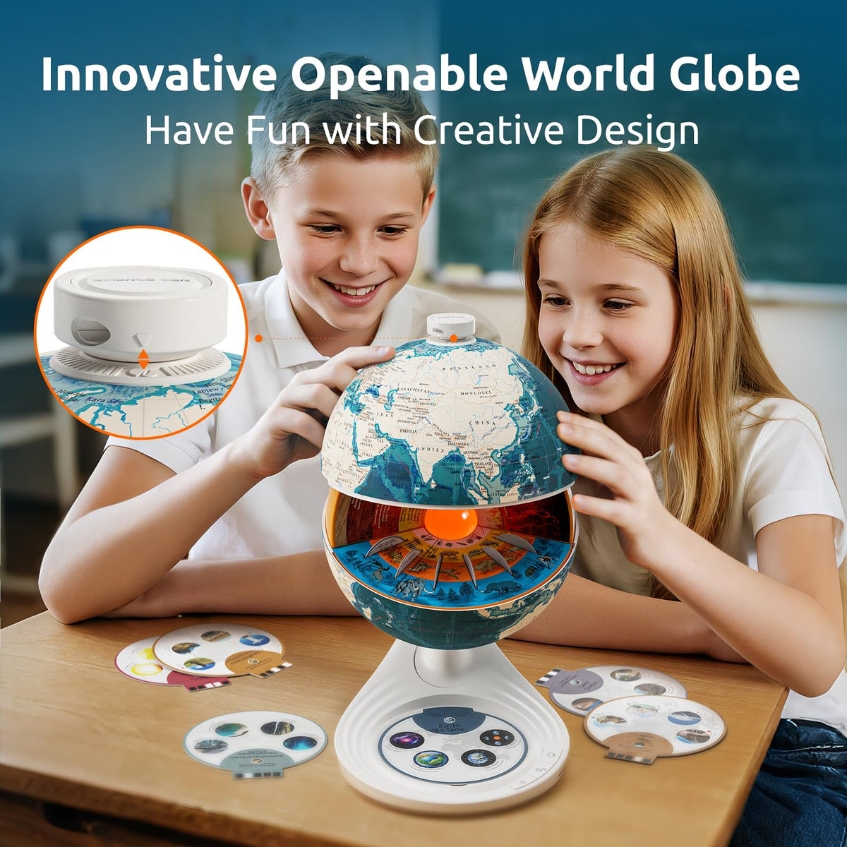 Science Can- Openable Globe for Kids, 8 Inch Interactive World Globe, Talking Model with Knowledge & Quiz Mode, Bilingual