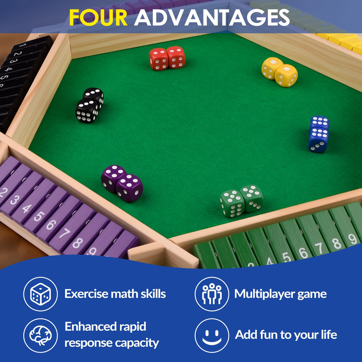 Shut The Box Dice Game, Traditional Wooden