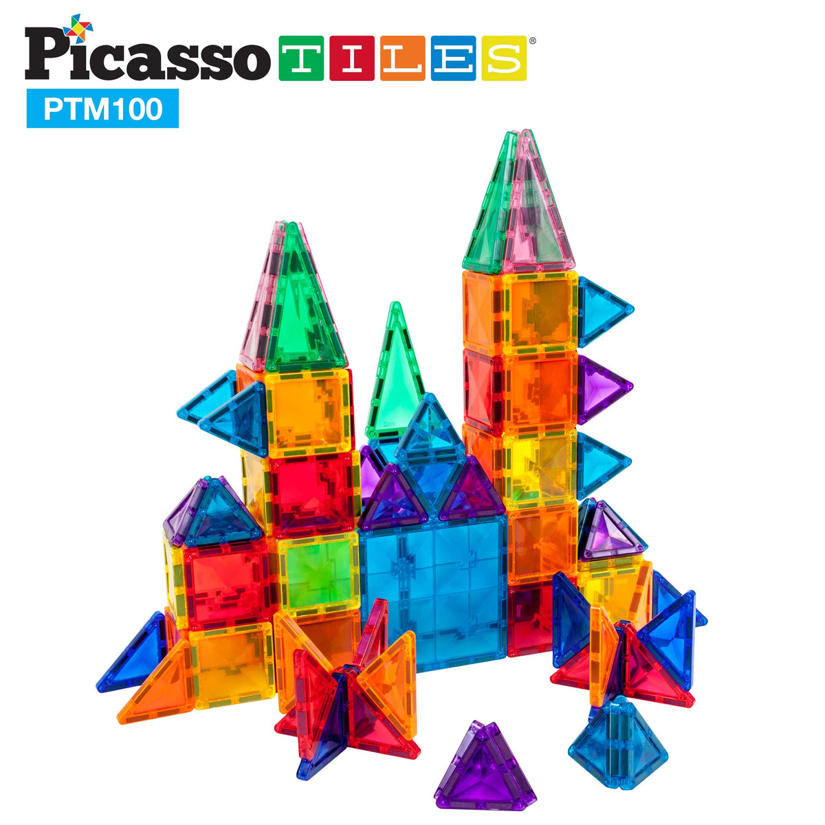 PicassoTiles 100 PC Magnetic Mini Tiles + Carry Case: STEAM Educational