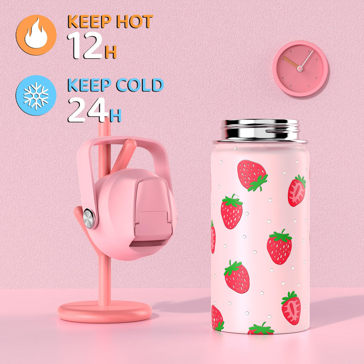 ACESAK Girls Backpack for School Set (Pink Strawberry)