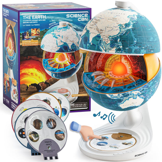 Science Can- Openable Globe for Kids, 8 Inch Interactive World Globe, Talking Model with Knowledge & Quiz Mode, Bilingual