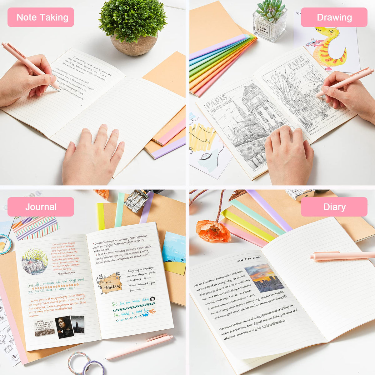 16 Pack Composition Notebook, 60 Pages, 8.3”x 5.5”, A5, 8 Pastel Colors