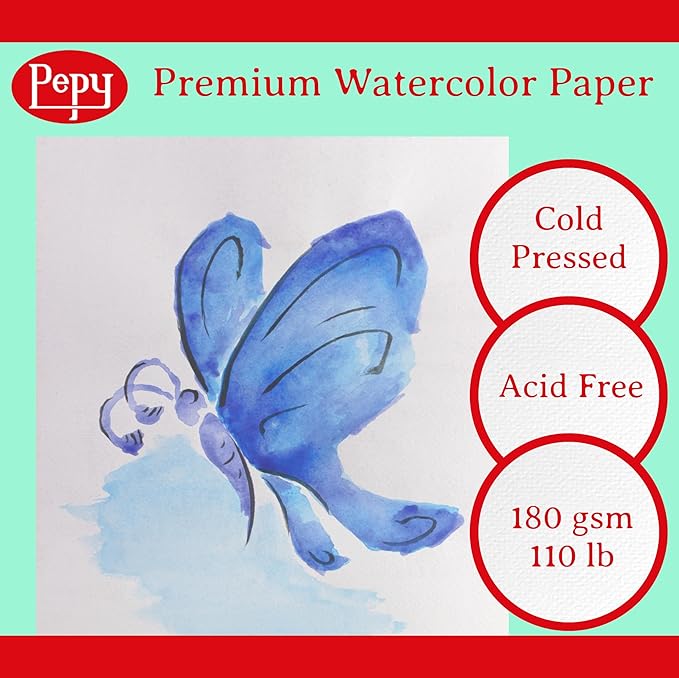 Watercolor Coloring Book 20 Sheets Total with 10 Plain and 10 Pre-Printed Design Sheets; 9 inches by 12 inches