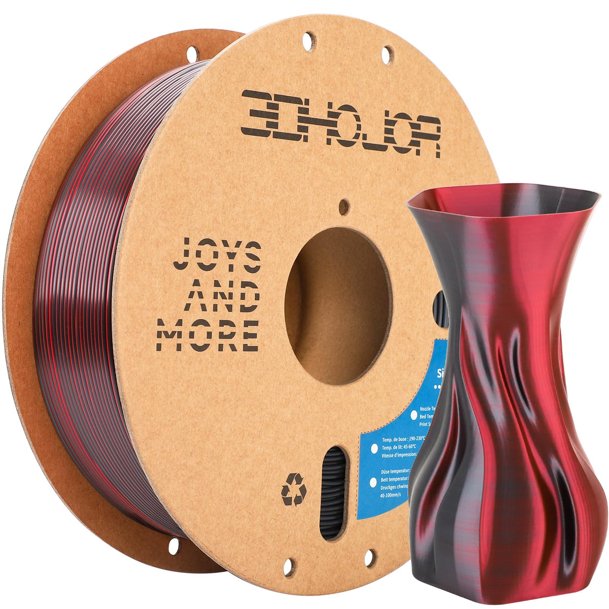 Silk PLA Filament 1.75mm Black Red Dual Color