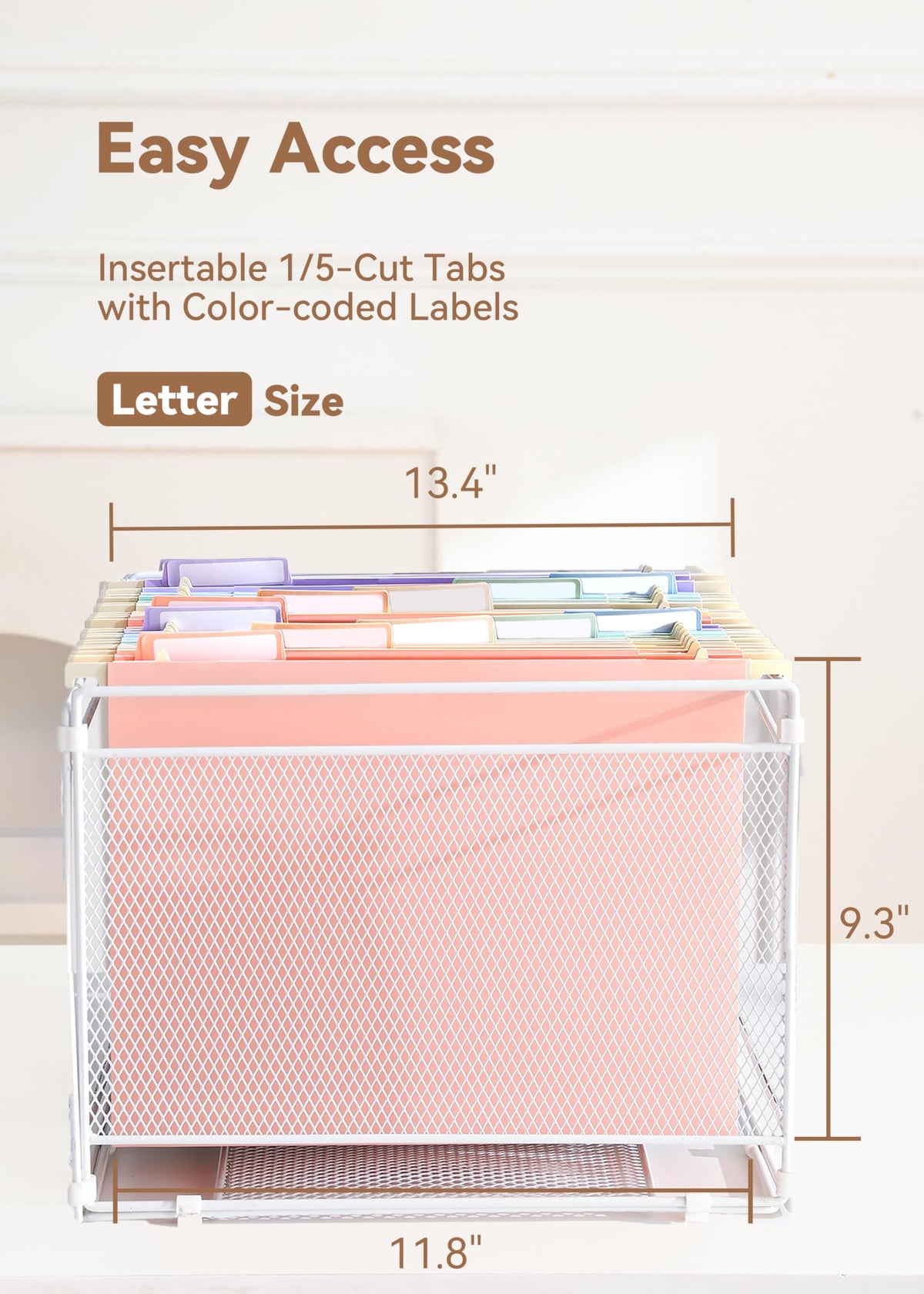 Plastic Extra Capacity Hanging File Folders, 2" Pastel Expanding Pocket, Heavy Duty for Filing Cabinet, Insertable 1/5-Cut Tabs, Letter Size - 12 Pack