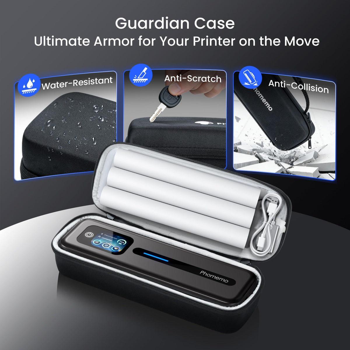 Portable Printer with Touchscreen for Travel with a Carry Case and 3 Rolls of Thermal Paper