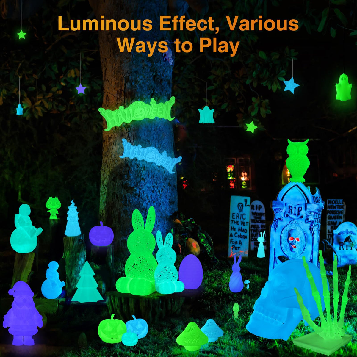 PLA Glow in The Dark Filament Bundle | 4-Pack(250g per Spool, 1Kg Total) |