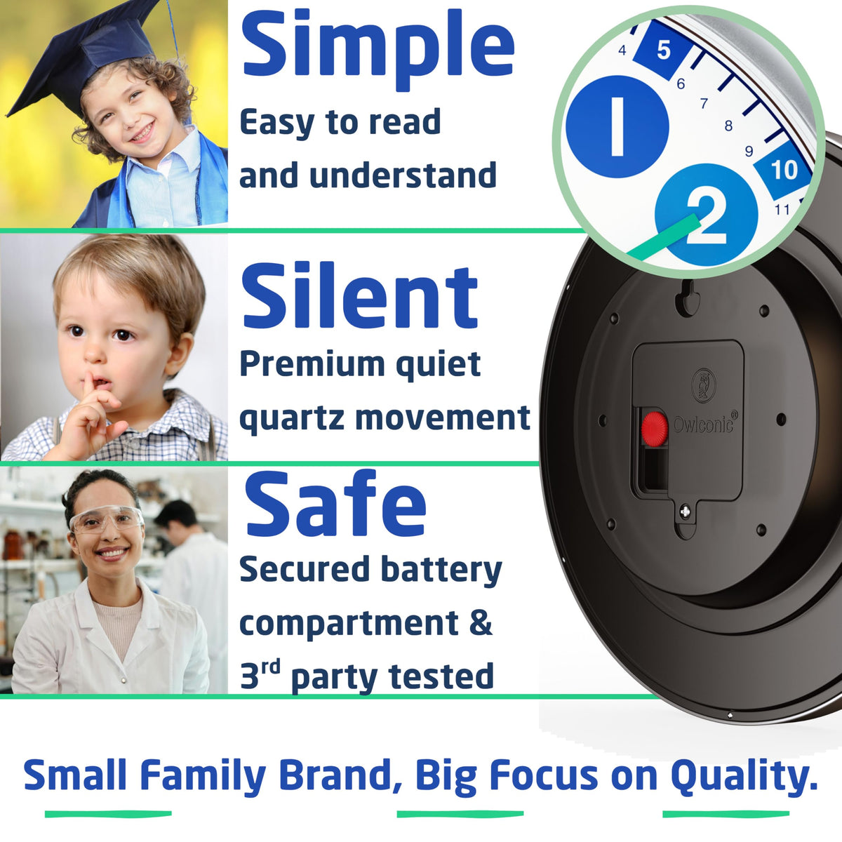 Clock for Kids – Educational Analog Learning Wall Clock, Non Ticking
