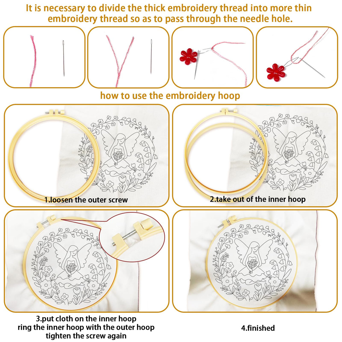 4 Set Embroidery Kit for Beginners, Fairy Patterns Cross Stitch Kits