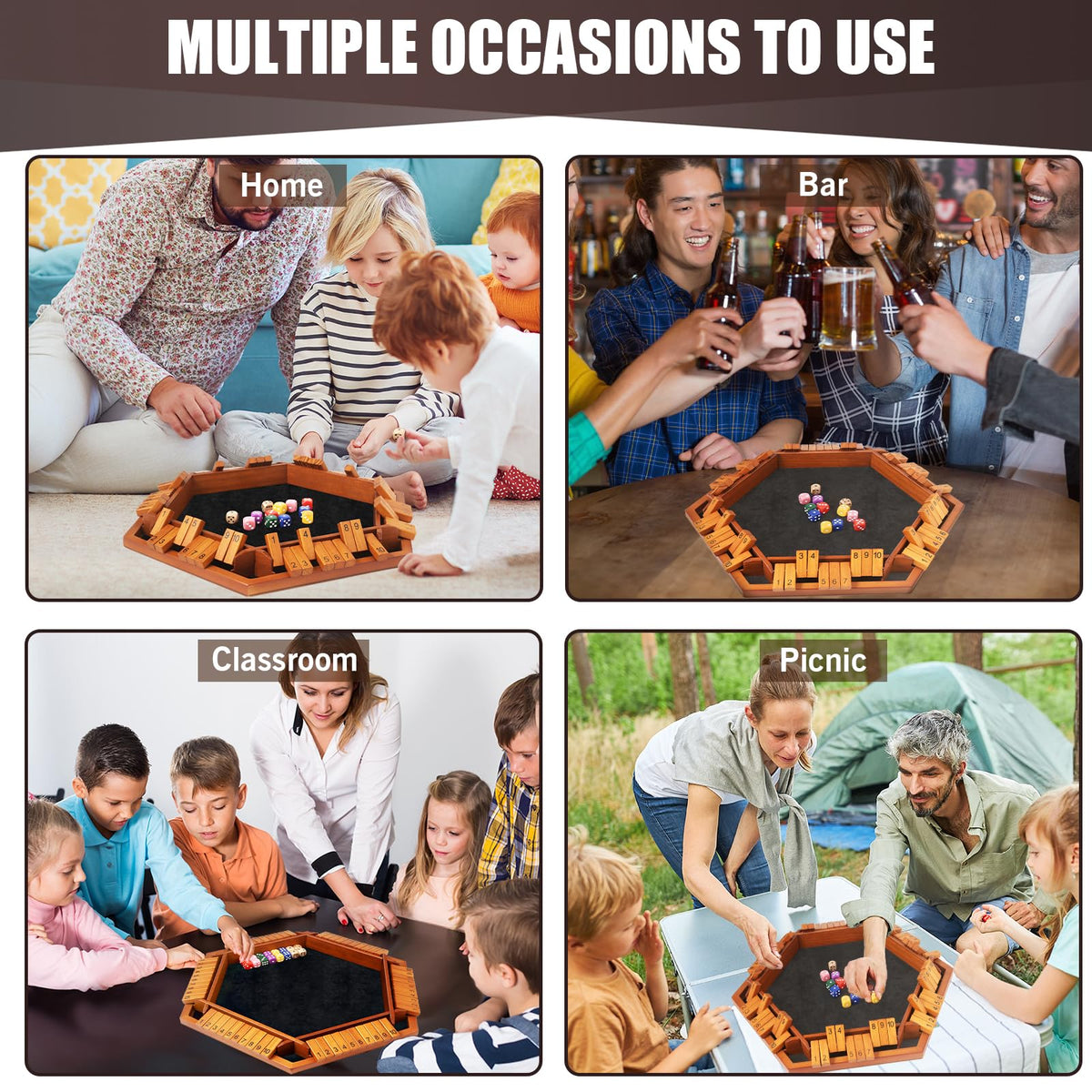 Shut The Box Dice Games, Wooden Board Table Math Game
