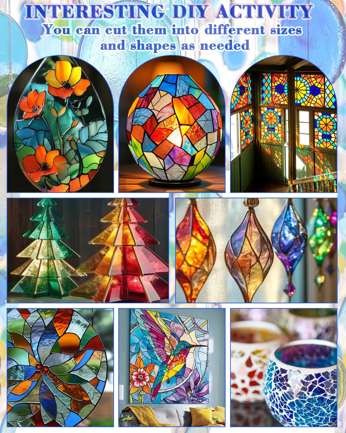 24 Sheets Rainbow Transparent Stained Glass Sheets 4x6 Inch
