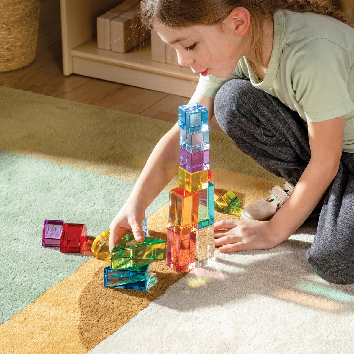 Guidecraft Acrylic Rainbow Unit Blocks - Foundation Set