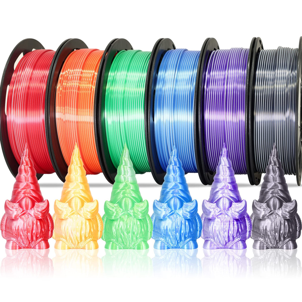Dual Color 1.75mm 3D Printer Filament Bundle, Silk PLA 6 Spools Pack - White Red, Orange, Green, Blue, Purple, Black - 3D Printing PLA 250g X 6 Spools
