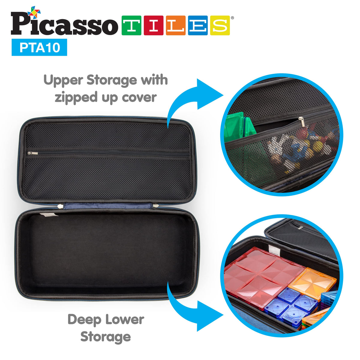 PicassoTiles 60PC Magnetic Tiles + Carry Case Bundle: STEAM Educational